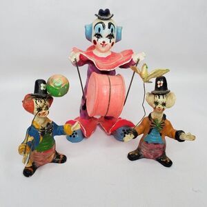Vintage Creepy Scary Dirty Halloween Clown Figurines Paper Mache Nightmare Fuel